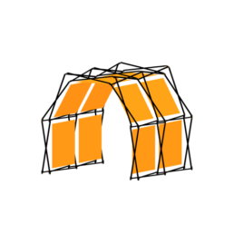 transparant picture of an unfolded Arko470 structure with orange inner banners