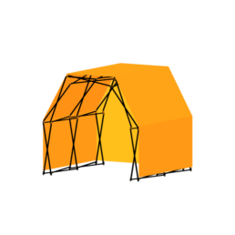 transparant picture of an unfolded Arko470 structure with orange outer membrane and backdrop