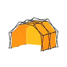 transparant picture of an unfolded Arko470 structure with orange inner membrane and backdrop