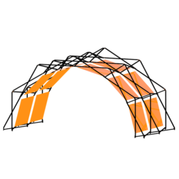 transparant picture of an unfolded Fastival structure with orange inner banners