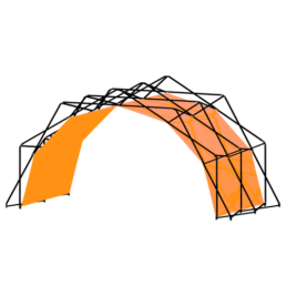 transparant picture of an unfolded Fastival structure with orange inner membrane