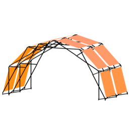 transparant picture of an unfolded Fastival structure with orange outer banners
