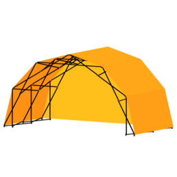 transparant picture of an unfolded Fastival structure with orange outer membrane and backdrop