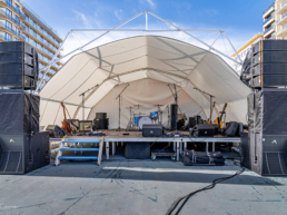 Tent stage with music instruments