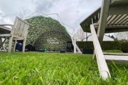Fastival dome with branded inner membrane and backdrop